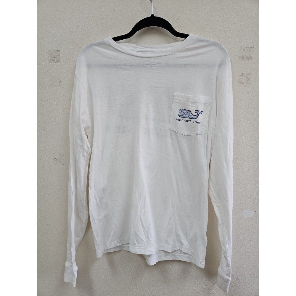 Vineyard Vine Long Sleeve Logo Print Pocket T-Shirt White Size S